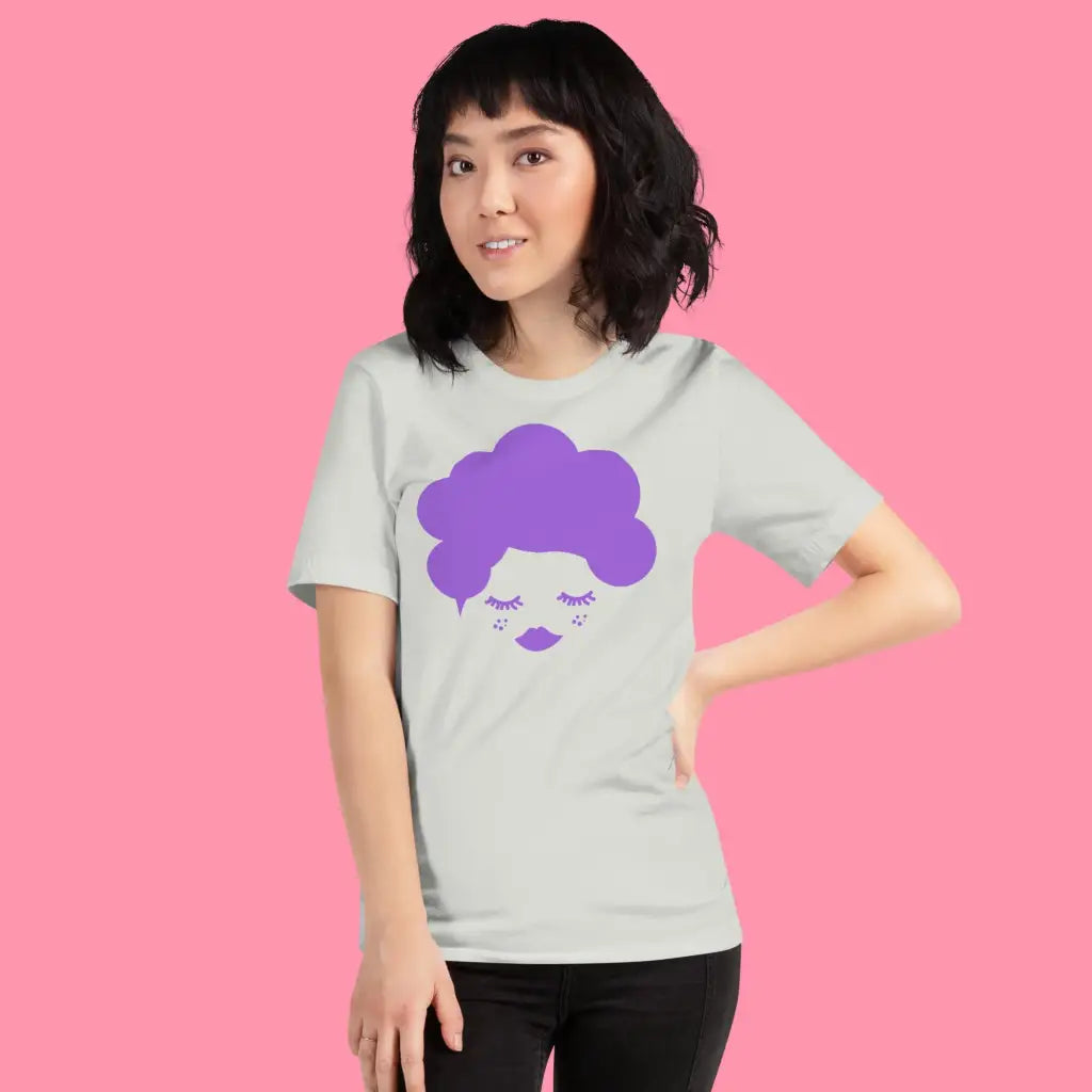 Woman Wearing Beauti Bop Unisex Staple Silver T shirt Purple Logo