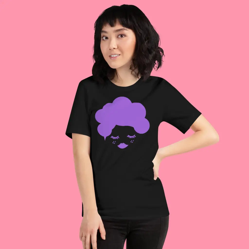 Woman Wearing Beauti Bop Unisex Staple Black T shirt Purple Logo