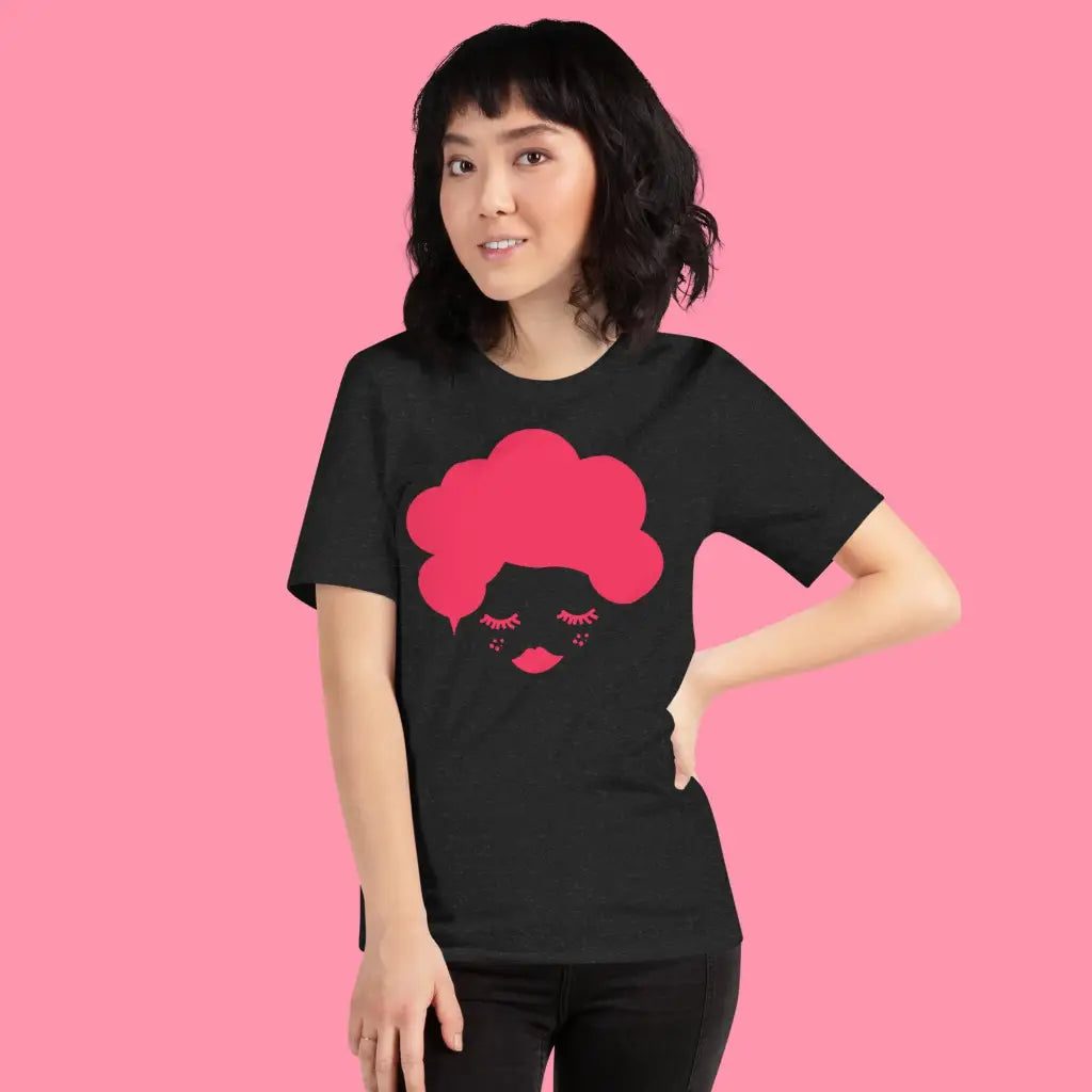 Woman Wearing Beauti Bop Unisex Staple Black T shirt Red Logo