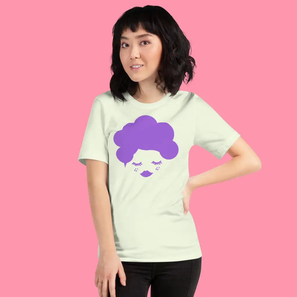 Woman Wearing Beauti Bop Unisex Staple Mint T shirt Purple Logo