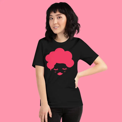 Woman Wearing Beauti Bop Unisex Staple Black T shirt Red Logo